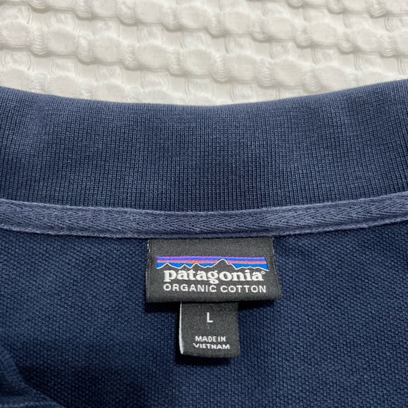 Patagonia Men’s Dark Blue Size L Organic Cotton Short Sleeve Polo T-Shirt - Picture 10 of 12